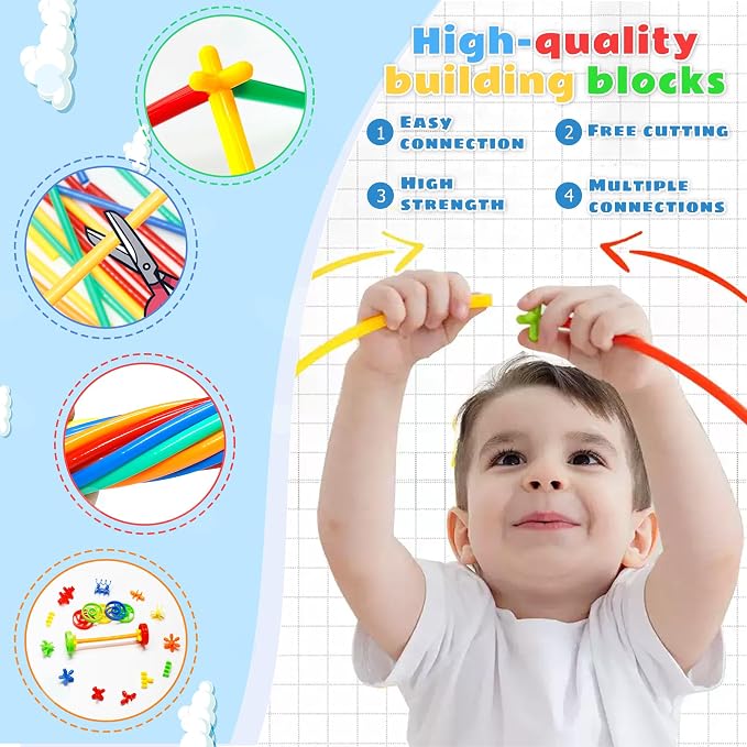 600Pcs STEM Building Toys,Straw Constructor Building Blocks Toy,Develops Motor Skills and Logic Thinking,Classroom Must Haves Creativity Preschool Toy for Kids Aged 3+,Great Gift for Kids