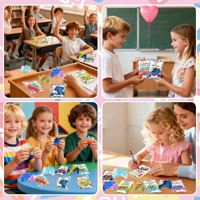 NEUBSAW 24 Packs Valentine's Day Cards with Pop Games Keychains Toy for Classroom Exchange, Valentine's Gifts Party Favors for Boys Girls School, Valentine's Prizes for School