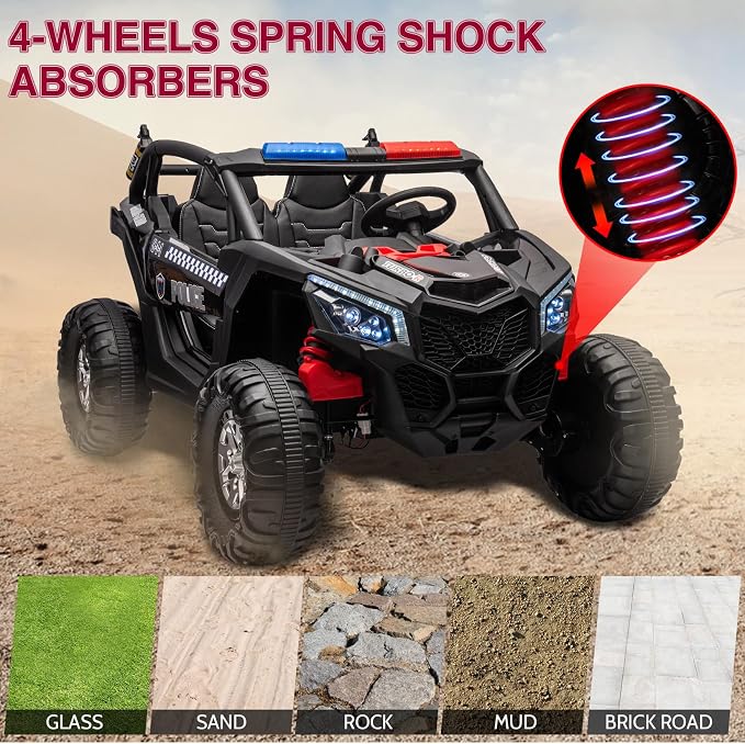 24V 2-Seater UTV Ride on Toy with Remote Control – Powerful 4WD Electric Vehicle Features 4 Shock Absorbers, Leather Seats, Music, and Lights. Designed As a 24V Ride-on Toy for Big Kids