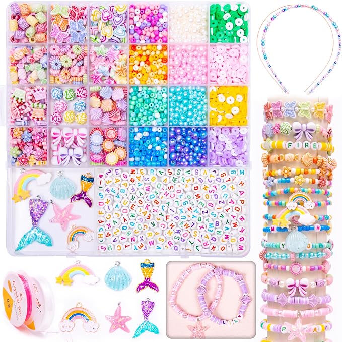 MiuCo Bracelet Making Kit for Kids Girls - Cute Beads for Jewelry Making Kits with Charms - Arts and Crafts for Make Necklaces - Birthday Gifts for Kids Girls Ages 5 6 7 8 9 10