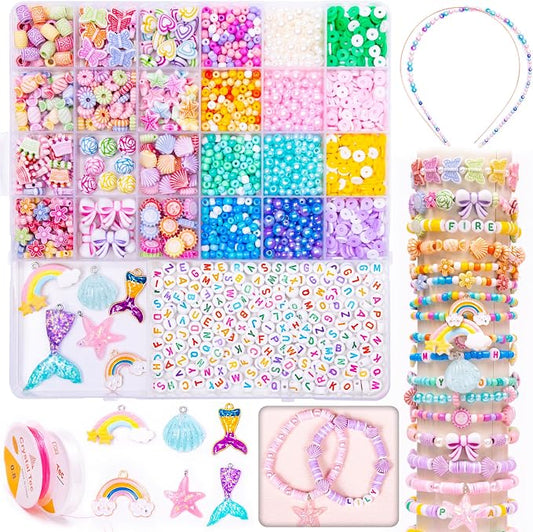 MiuCo Bracelet Making Kit for Kids Girls - Cute Beads for Jewelry Making Kits with Charms - Arts and Crafts for Make Necklaces - Birthday Gifts for Kids Girls Ages 5 6 7 8 9 10