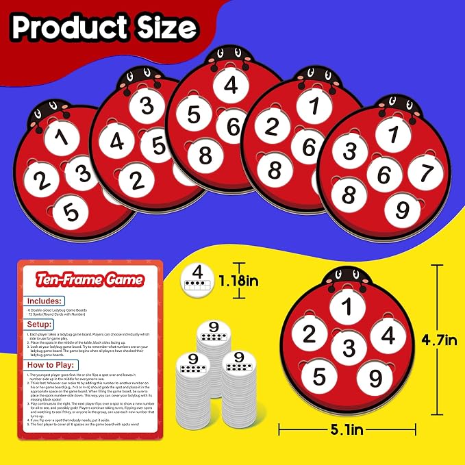 Math Games for Kids, Math Manipulatives Kindergarten Preschool Counting Toys, Ten Frame Set Addition and Subtraction Flash Cards Matching Bingo Number Games Homeschool Classroom Must Haves