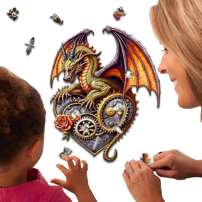 Jigsaw Puzzles,210 Pieces Flying Dragon Wooden Puzzles for Adults, Unique Shaped Plant Puzzles,Brain Teaser Family Flower Puzzle Game (Dragon, Large)
