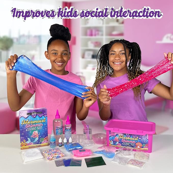 Original Stationery Mermaid Slime Kit for Girls Ages 7–12, DIY Glow-in-The-Dark Slime Set with Shimmer, Foam Beads & Glitter Add-Ins, Fun Creative Craft Activity, Birthday Gift for Kids