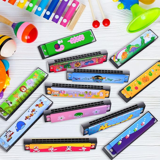 12 Styles Harmonica for Kids, Lightweight Harmonicas with Double Row of 16 Holes, Harmonica for Toddler, Kids, Adult Beginners' Musical Instrument Toy Gift (Over 3 Years Old)
