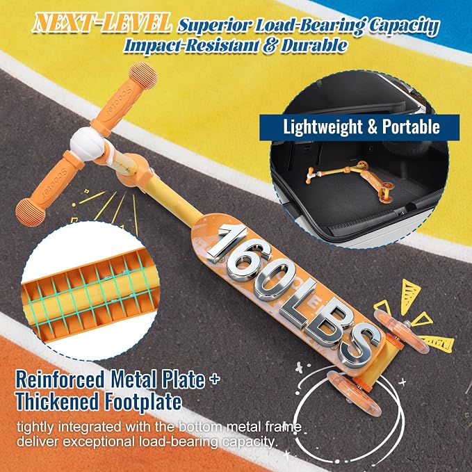 Kids Scooter Ages 3-7, 3 Wheel Scooter with LED Light Up Wheels, Safer Steering & Adjustable Handlebar, Wide Anti-Slip Deck, Heavy Duty Metal Kick Scooter for Boys Girls Toy Gift, Up to 110 lbs