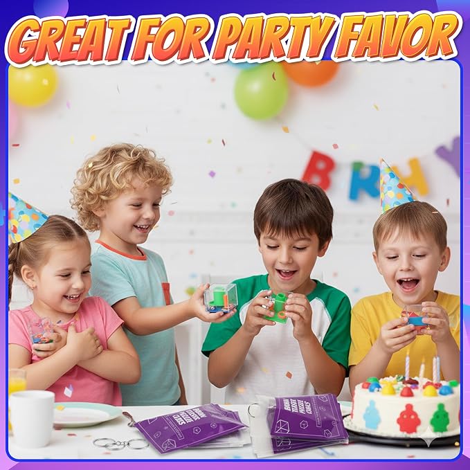 Brain Teaser Puzzle Cubes on Keychain (6 Pack) - Mini Maze Toys for Kids, Unique Party Favors, Goodie Bag Fillers, Treasure Box Classroom Rewards, Bulk Small Toys for Boys & Girls