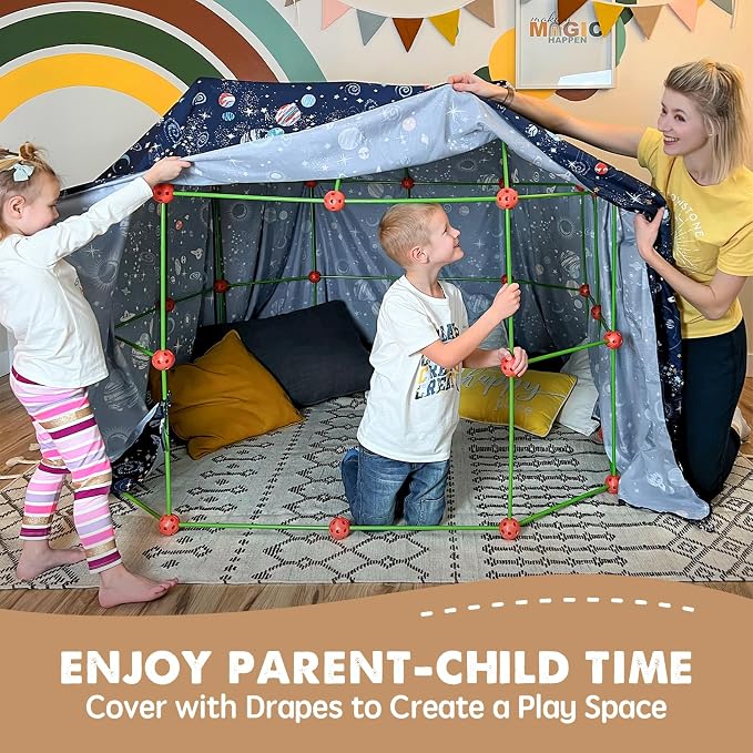 Tiny Land Fort Building Kit Creative Fort Indoor Outdoor for 5-12 Years Old Boys and Girls STEM Building Toys with Storage Bag DIY Castles Tunnels with 86 Rods and 44 Balls
