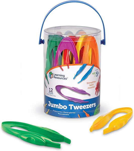 Learning Resources Jumbo Tweezers, Set Of 12, Sorting & Counting, Preschool Science, Homeschool, Toddler Fine Motor Skill Development (Pack of 12)