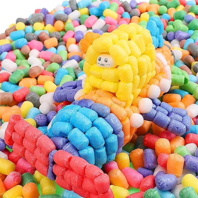 1200 Pcs Magic Noodles Foam Crafts Corn Arts Puffs Kit for Kids Bulk Building Blocks Model Toys Valentines Gift for Kindergarten School Creativity Supplies(Multicolored)