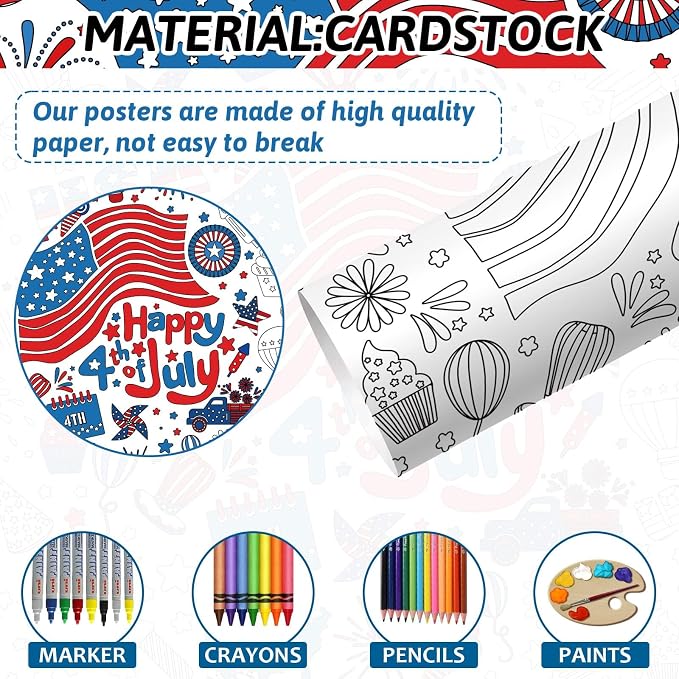 ZOIIWA 4th of July Coloring Poster Giant Coloring Poster Large American Independence Day Coloring Tablecloth Jumbo Coloring Books Classroom Home Birthday Party Supplies Favor 31.4 x 43.3 in
