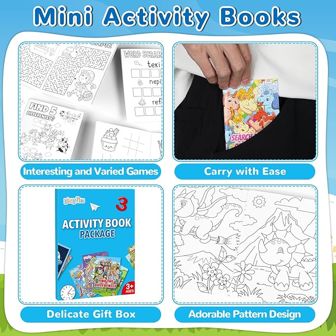 gisgfim 192 PCS Mini Activity Books Coloring Books Party Favors Bulk Challenging Game Include Mazes Dot to Dot Word Search Word Scramble for Ages 4-12 Goodie Bags Stuffers Kids Wedding Activities