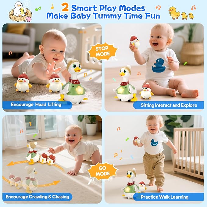 KETIEE Baby Toys 6-12 Months Musical Dancing Duck Set | Tummy Time Crawling Toy with Lights and Sounds, 3 Interactive Ducks for Sensory Development, Gift for 1-3 Year Old Boy Girl