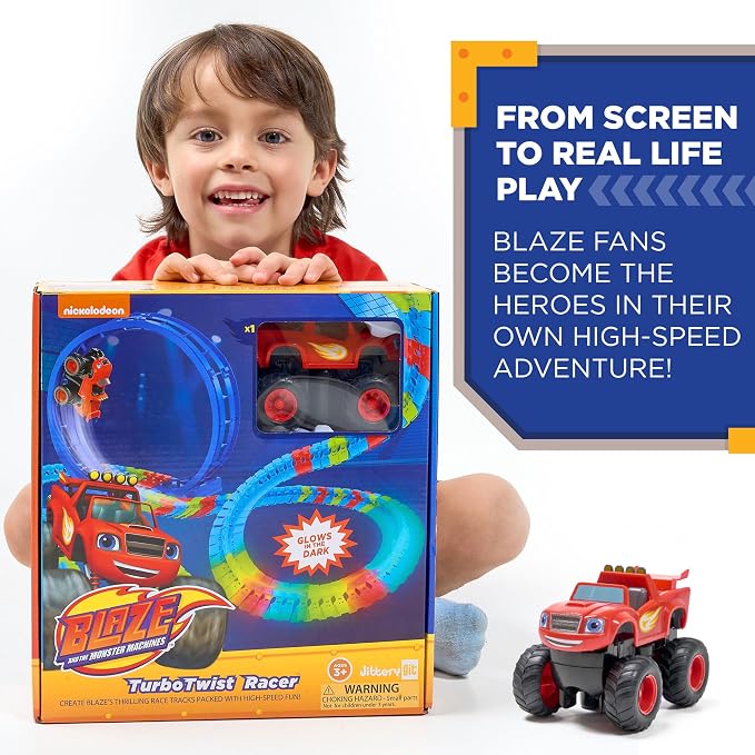 Blaze and The Monster Machine Race Track Set - 117-Piece STEM Playset with Flexible Glow Tracks - Official Nickelodeon Toys for Kids Ages 3 to 8 - Birthday Gifts for Boys & Girls by JitteryGit (Red)