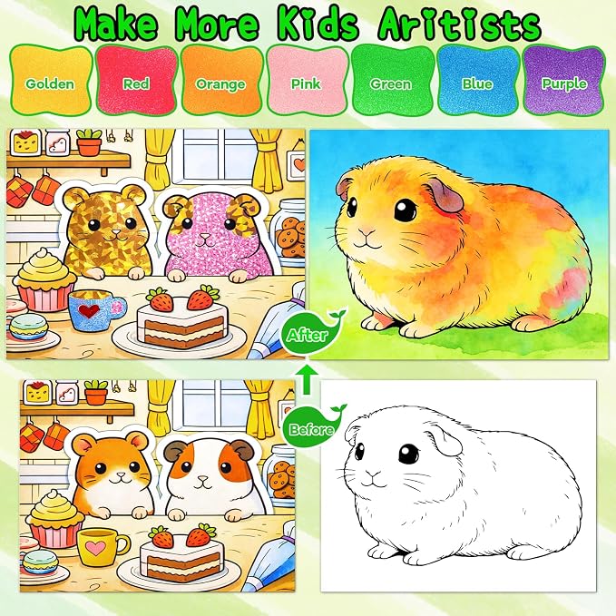 Paint with Water Coloring Books & Shimmer Art Kit for Kids, Animal Themed Arts and Crafts Paint Set Watercolor Painting Kit, Travel Art Supplies for Boys Girls Ages 3-5 4-8 Birthday Christmas Easter Gift