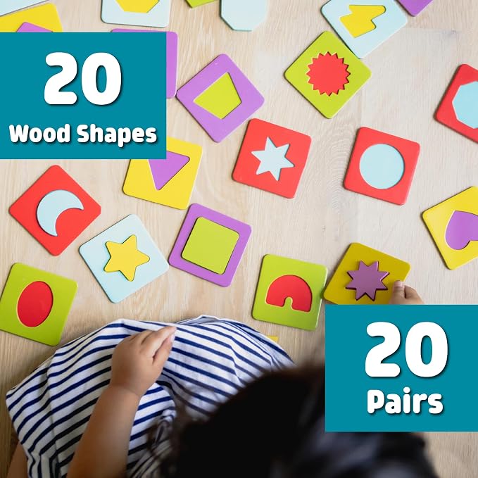 Chuckle & Roar Wooden Shape Matching Game - Medium, Classic, Rectangular - 4-in-1 Shape Puzzles - Puzzles for Kids Ages 3–6+ - Toddler Learning Toys & Fine Motor Skills