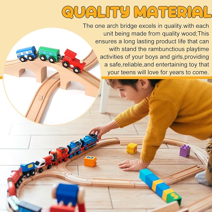 JarThenaAMCS 24Pcs Wood Train Track Expansion Set Wooden Track Connectors Adapters and Bridges Straight Wooden Train Tracks Accessories for Most Major Toy Railway