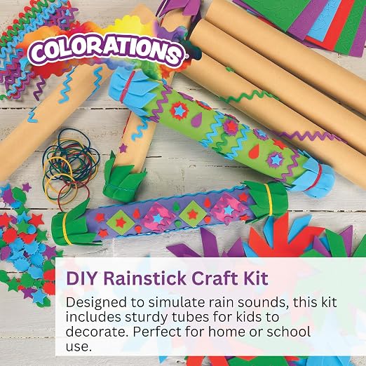 Colorations - RAINKIT DIY Rainstick Kit for Kids, Set of 12, EVA Foam and Cardboard, Native American, Craft Kit, Self-Adhesive, Toys for Kids, Early Learning, Multi-Cultural, Social Sensitivity