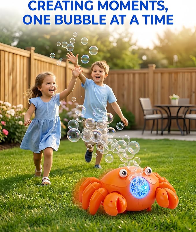 Rechargeable Bubble Machine for Kids, 360° Rotating Crawling Crab 10000+ Bubbles/Min with Music & LED, Automatic Obstacle Avoidance Bubble Maker Toy for Outdoor Garden Parties Birthday Gift