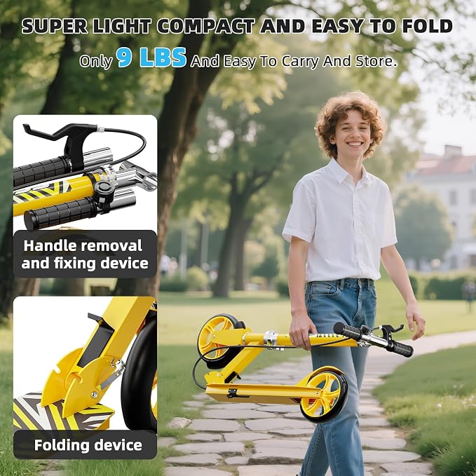Scooters for Kids 8-12, Teens & Adults - Lightweight, Foldable, 8-Inch Big Wheels, Hand Brake & Bell, 4 Adjustable Height Levels, 240 lbs Max Load, Perfect for School, Campus and Park Rides