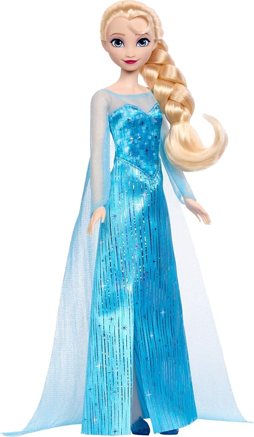 Mattel Disney Frozen Elsa Fashion Doll in Sparkling Removable Dress with Cape, Shoes and Braided Hair, Posable & Collectible, Inspired by Movie