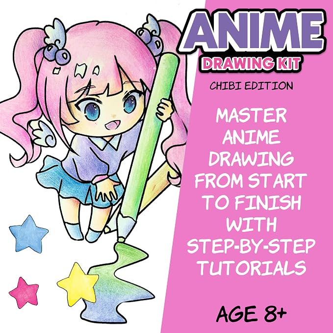 Faber-Castell Anime Drawing Kit: Chibi Edition | Step-by-Step Instruction Book with 20 Practice Pages, Color Pencil Set & Drawing Supplies for Kids, Back to School Supplies (1 Book)