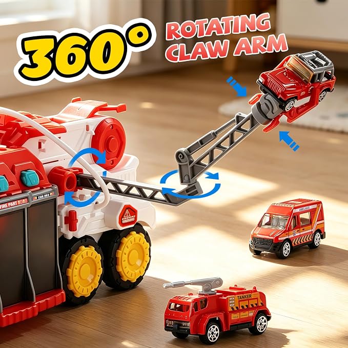 CUTE STONE Extra Large Fire Truck with Sprinkler Pump, Ladder, Lights & Sounds, Firefighter Fireman Engine Truck Car Toy, Birthday Gifts for Grandkids