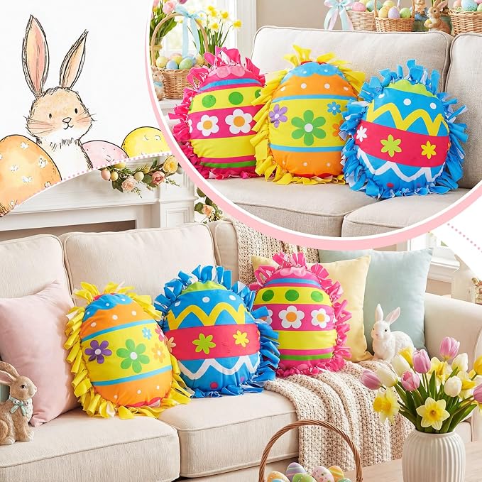 Weysat 6 Sets Easter Egg Tied Pillow Craft Kit DIY Easter Egg Pillow Craft Gifts with PP Cotton for Spring Party Decor Vbs School Favors Classroom Giveaways