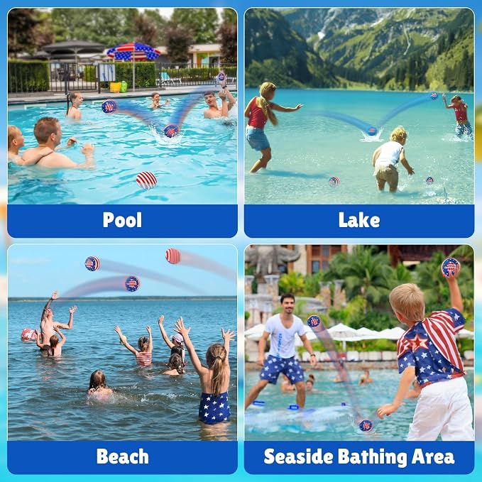 5 Pack Water Bouncing Ball, 4th of July Splash Skip Water Balls for Fly Swimming Pool Games, 5 Pack Colorful Skipping Balls for Kids 4-8-12 and Adult, Summer Toys Gifts Independence Day Water Party