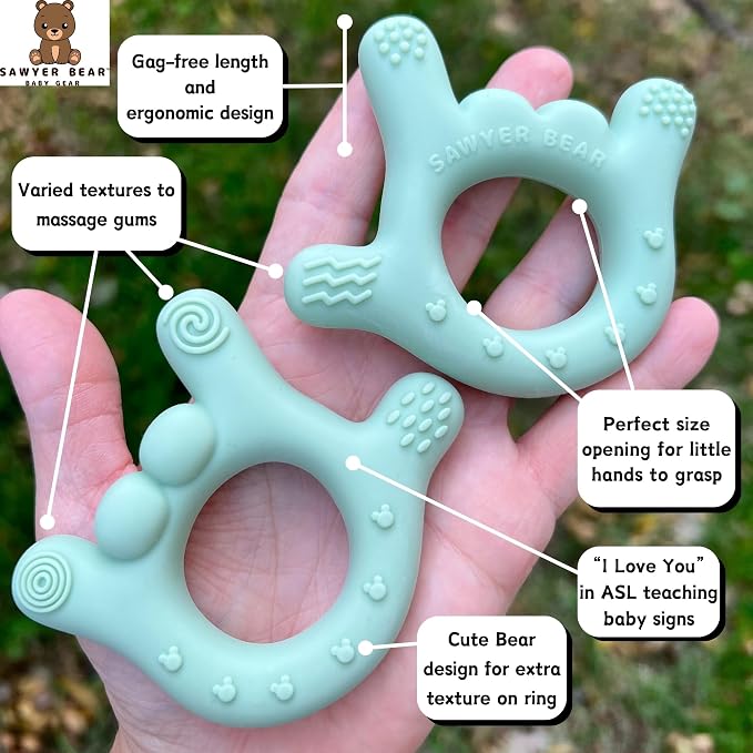 Silicone Hand Teether - I Love You Baby Teething Toy 0-12 Months | BPA - Free Toddlers Teething Relief | Massaging Teethers for Babies 3-6 Months | Infant Toy Teether 6-12 Months - Baby Gift