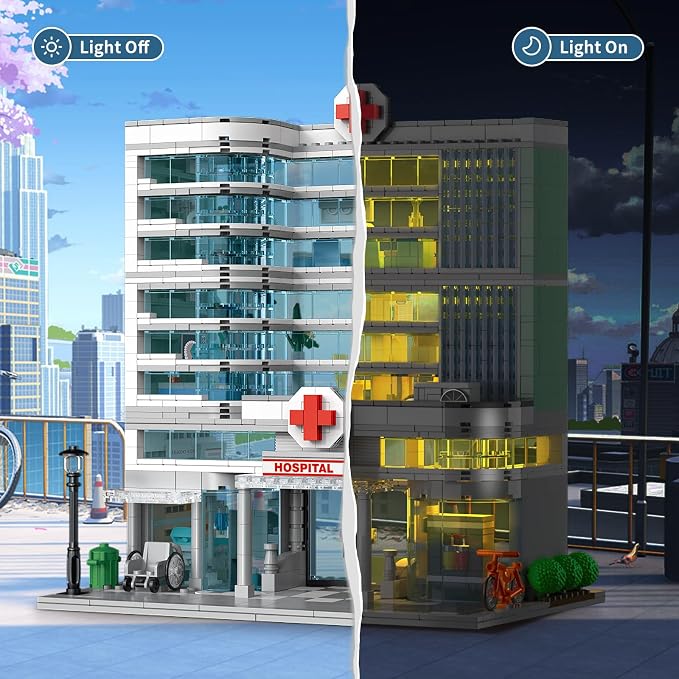 NEWABWN City Hospital Building Set Compatible with Lego, 1350 Pieces Modular 3-Story Medical Center with LED Lighting, Building Set for Adults and Kids Ages 10+, Gift for Boys and Girls