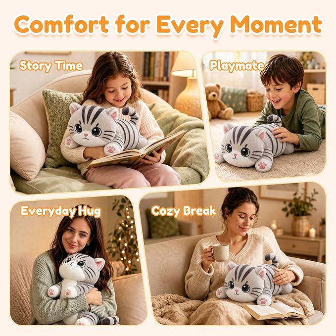 Tabby Cat Weighted Stuffed Animal, Soft Plush Toy Gift(10.6 Inch, 0.7 Lbs)