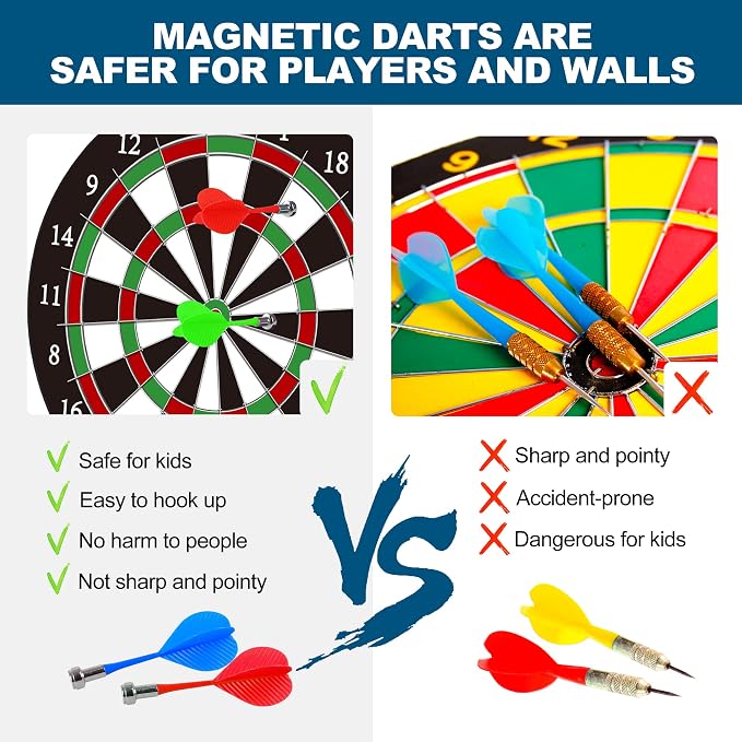 Dart Board - 12pcs Magnetic Darts - Excellent Indoor Game and Party Games - Gifts for 5 6 7 8 9 10 11 12 Year Old Boy Kids