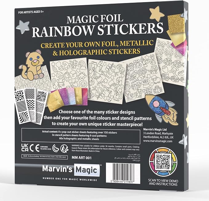 Marvin's Magic - Magic Foil Rainbow Stickers - Foil, Metallic & Holographic - Magical Art Supplies - 150 Stickers & More