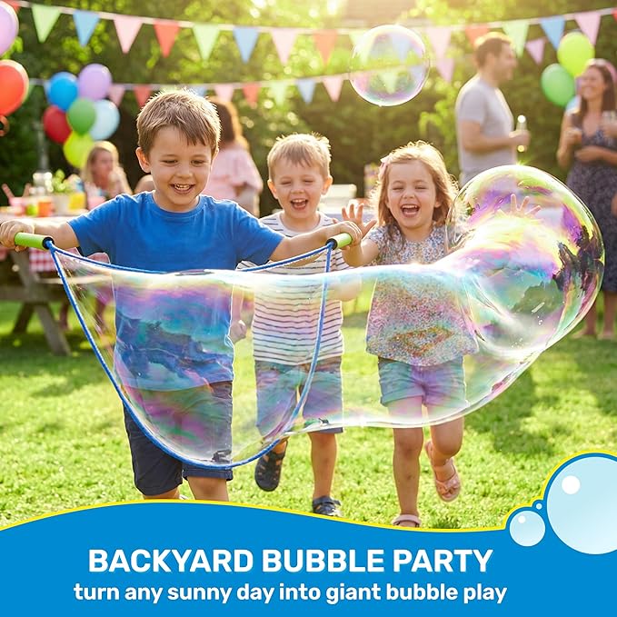 SYNCFUN 4 Pcs Giant Bubble Wand, 1 Big Bubble Wand Set with 3 Packs 33X Super Concentrate Solution, Giant Bubbles Maker for Kids Summer Outdoor Toy Game Activity Birthday Party Favors