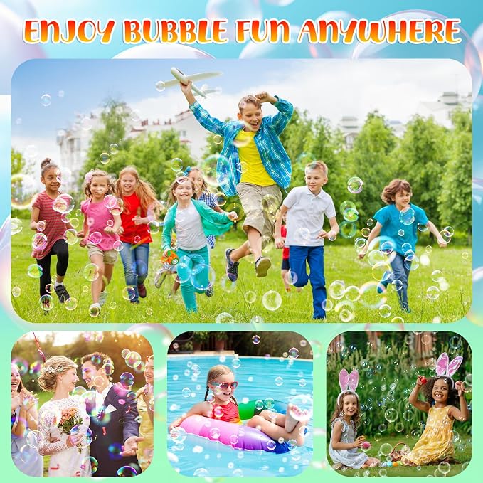 IFLOVE Bubble Guns for Kids 2 Pack, Bunny Bubble Machine Ages 3-8 Outdoor | Bunny & Easter egg design, 12 outlets blow 5,000+ bubbles; 10 solution packs; summer outdoor toy; needs 4 AA batteries