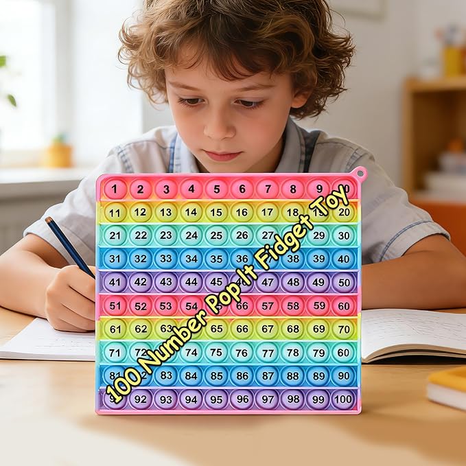 Math operations1-100 Number Learning Pop Fidget Toy, Rainbow Colors, Large Square Math Educational Sensory Game