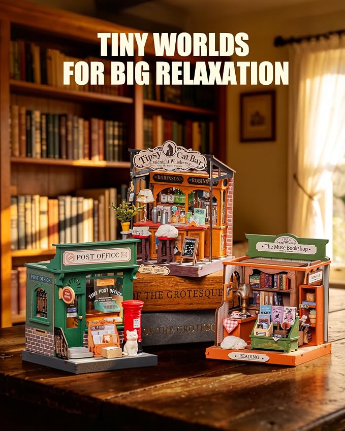 Robotime DIY Miniature House Kit for Adults, 1:28 Diorama Dollhouse with LED Lights, 3D Wooden Puzzles for Adults, Creative Crafts & Unique Gift for Craft Enthusiasts (The Muse Bookshop)