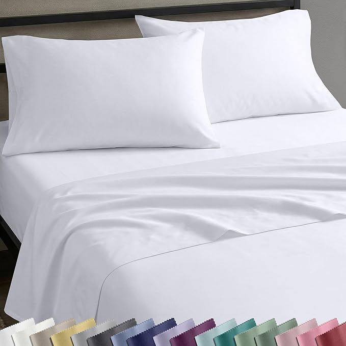 California Design Den Twin Sheets Set - Natural 100% Cotton Sheets with 12" Pockets, Soft Sateen Weave, Breathable and Durable Bedding Set for Dorm Rooms, College (White)
