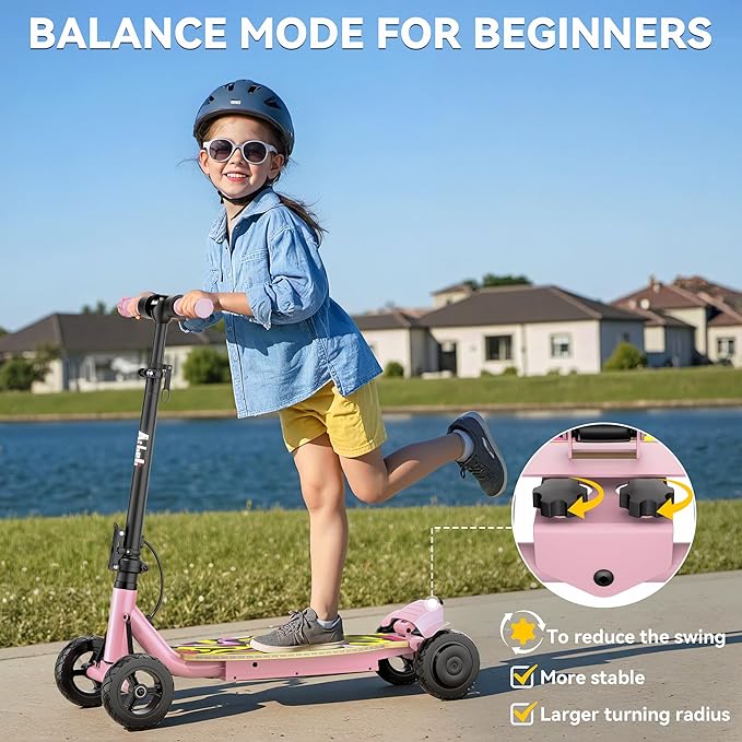 4-Wheel Electric Scooter for Kids w/ 250W Motor, Max 10 MPH & 8.5 Miles, Foldable E-Scooter for Kids with Rainbow Lights, LED Display, 5 Speeds & Adjustable Balance, UL-2272 Certified