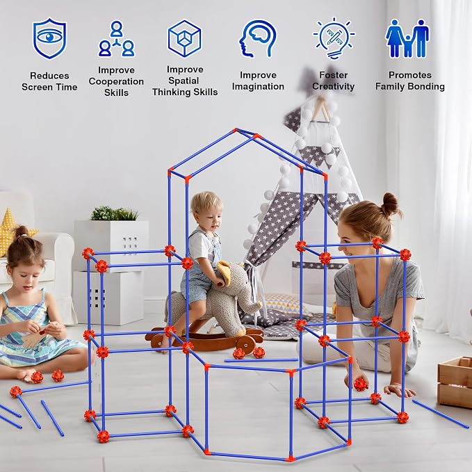 140 PCS Fort Building Kit for Kids Ages 4‑10, DIY STEM Educational Construction Fort Toy Set,Creative Kids Fort Builder Kit, Build Your Own Fort Indoor Outdoor Play Structure for Boys Girls