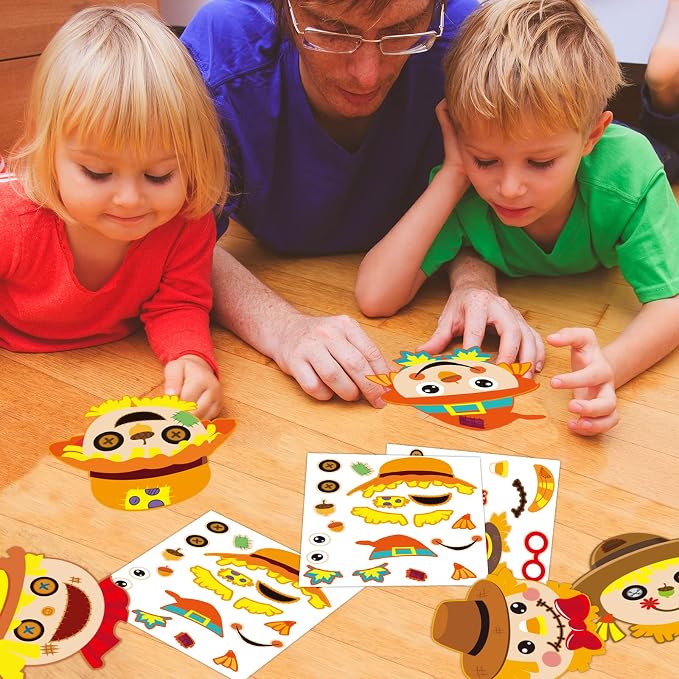 chiazllta 30 Pcs Thanksgiving Fall Crafts for Kids DIY Scarecrow Craft Kits Kindergarten Autumn Art Craft Make Your Own Scarecrow Head Set for Home Class Game Activities Preschoolers