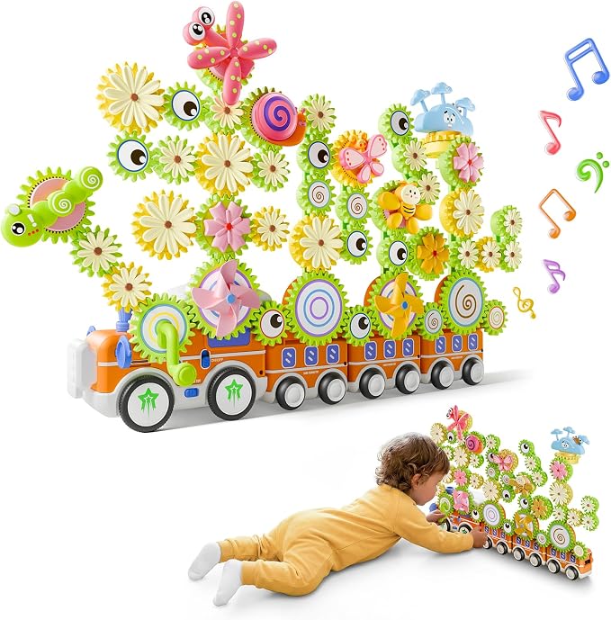 LIGHTDESIRE Toddler Toys Montessori Musical Train Set Gear Building Toys | Creative STEM Toys for 3-6 Years,Electric Rotating Gear Learning Toys with Lights,Birthday Gifts for Toddler Boy Girl,Deluxe