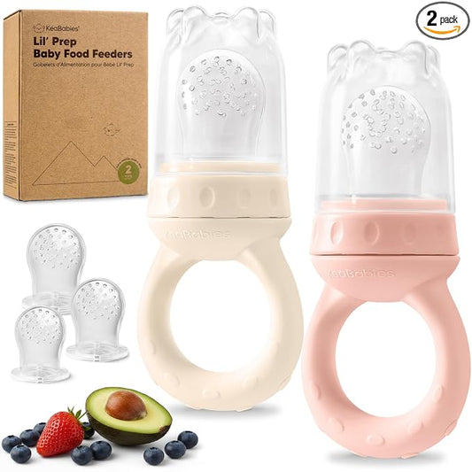 KeaBabies Baby Fruit Feeder 2pk - Silicone Baby Food Feeder for Babies 6-12 Months, Breast Milk Popsicle Teether, Weaning, Pacifier, Freeze Frozen Solid Food, Infant Feeding Essential (Mist Rose)