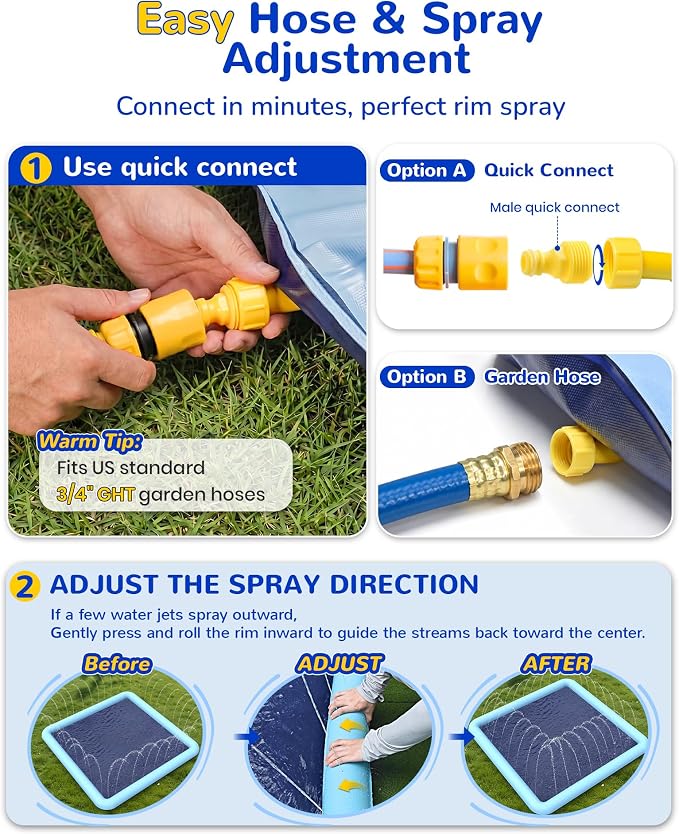 VISTOP Non-Slip Splash Pad for Kids and Dog, Thicken Sprinkler Pool Summer Outdoor Water Toys - Fun Backyard Fountain Play Mat for Baby Girls Boys Children or Pet Dog (85 * 85 inch, Blue&Blue)