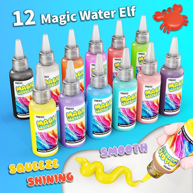 Magic Water Toy Elf Kit,Aqua Fairy Water Gel Kit 12 Magic Gels &12 Molds Make Your Own Water Pets,Toys for 4 5 6 7 Year Old Xmas Birthday Gifts Party Favors,DIY STEM Craft Kits Kids Toys Age 3+(Blue)