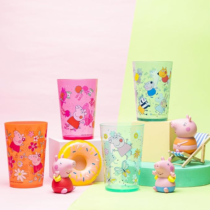 Zak Designs Peppa Pig Nesting Tumbler Set for At Home, 14.5oz Non-BPA Plastic Cups, 4-Pack (Peppa Pig and Friends)