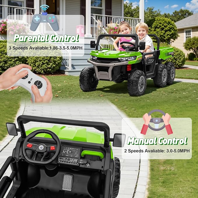 24V Ride on Dump Truck, XL 2 Seater Ride on Cars with Remote Control, 4x200W Powerful Motors, 6-Wheel Suspensions, Electric Dump Bed, Shovel, Kids UTV for Boy Girl