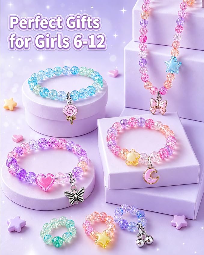 STACTCUTE Bracelet Maker Machine for Girls 6-12, Mess-Free DIY Charm Jewelry Making Kit with 800+ Beads and Mechanical Spinner, No Battery Bead Stringing Toy, Birthday Gifts for Kids 6 7 8(Purple)
