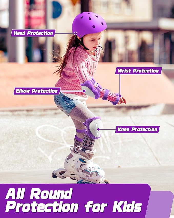 Kids Bike Helmet Set, Adjustable Helmet for Ages 2-3-5-8-14 Year Boys Girls, Toddler Pad Set with Knee and Elbow Pads for Bike, Roller, Skating, Scooter, Longboard and More Sports, 6 Color